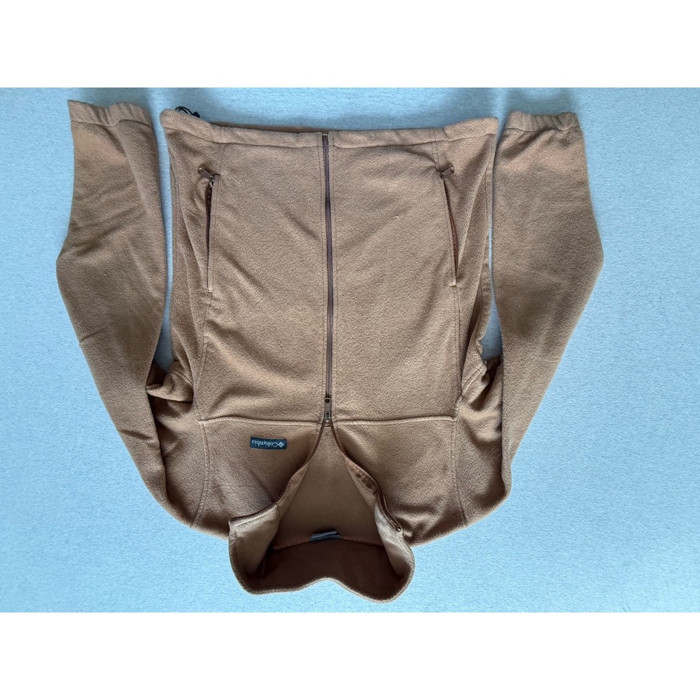 Columbia Full Zip Fleece Jacket Tan Brown Mock Neck Mens Medium